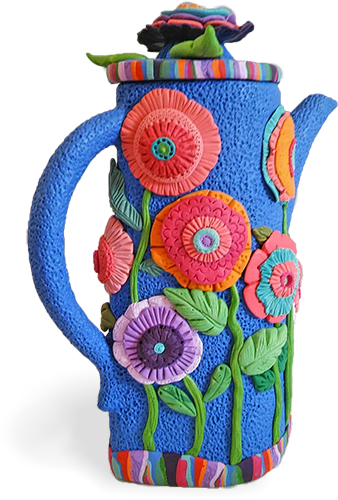 Flowery polymer teapot – Polymer Clay Daily