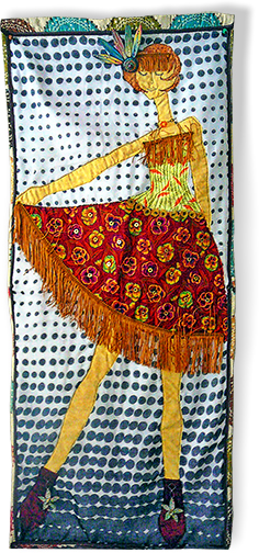 Dayle Doroshow's fabric/polymer wall art on PolymerClayDaily.com Doroshow's fabric/jewelry wall art on PolymerClayDaily.com