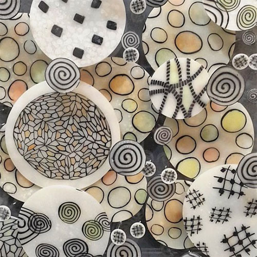 Alev Gozonar floats translucent layers of patterns and touches of color on PolymerClayDaily.com Alev Gozonar floats translucent layers of patterns and touches of color on PolymerClayDaily.com
