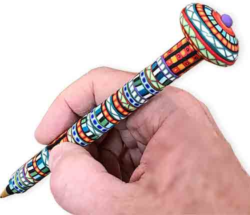 MaryAnne Loveless mosaics pens with cane slices to improve writing on PolymerClayDaily.com MaryAnne Loveless mosaics pens with cane slices to improve writing on PolymerClayDaily.com