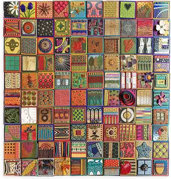Angie Wiggins tells the story of 100 days in 4x4 tiles on PolymerClayDaily.com Angie Wiggins tells the story of 100 days in 4x4 tiles on PolymerClayDaily.com